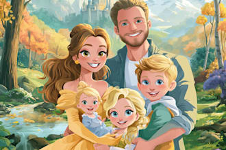 create a custom disney style family or group portrait