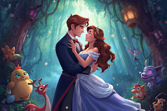 create magical couple portraits in disney or pixar style