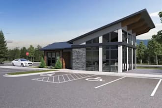renovate 3d multi family house, facade exterior, urban landscape,cgi parking lot