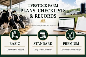 create livestock farm care plans, records and management checklists