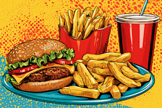 colorful food pop art illustration for restaurant