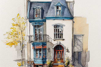 watercolor house art in unique
