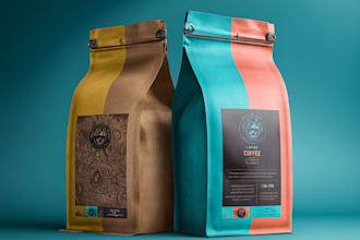 create coffee mockup, packaging, and label sticker design