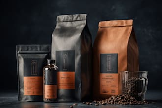 design amazon product packaging label, coffee pouch bag