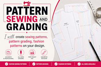 create professional sewing pattern grading pattern and fashion pattern