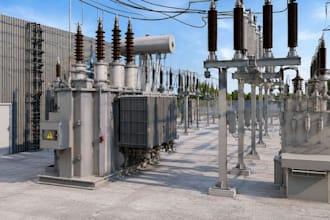 create a 3d electrical substation model and rendering
