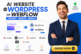 convert lovable base44 replit bolt v0 claude ai website to webflow wordpress