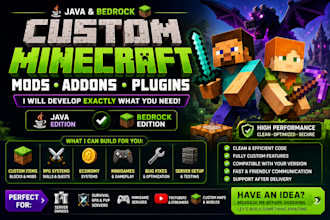 develop custom minecraft mod, addon or minecraft plugin for bedrock or java