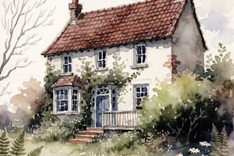 draw house illustration watercolor style