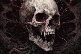create dark art illustration, horor and skull artwork