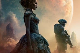 design a sci fi fantasy book cover design that sells