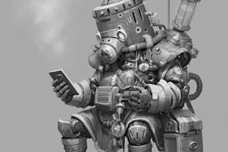 design futuristic robots, mecha and armored characters