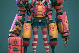 create battle ready mecha robot character artwork