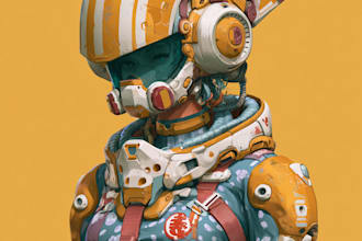 draw amazing character mecha robot illustration