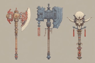 high quality weapon concept art for gaming and more