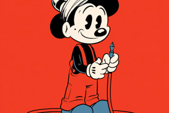 draw vintage rubber hose cartoon character or mascot