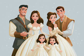 create romantic disney style couple illustration