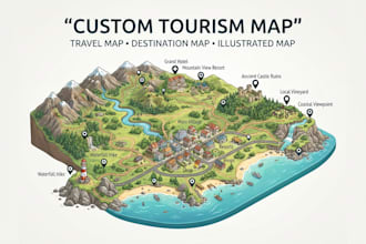 design custom tourism map, destination map, travel map and illustrated map