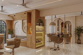 redesign commercial space interior, unisex  salon cgi,manicure spa layout render