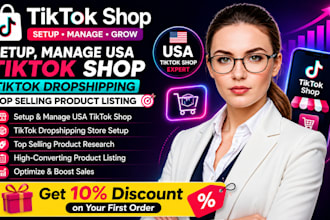 setup, manage USA tik tok shop tiktok dropshipping, top selling product listing