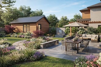 design landscape plans backyard layout patios garage and garden renderings