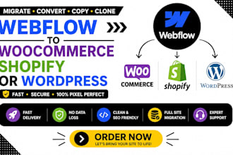 migrate convert copy clone webflow to woocommerce shopify or wordpress website