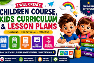 create engaging elearning kids courses, children curriculum lesson plans quizzes