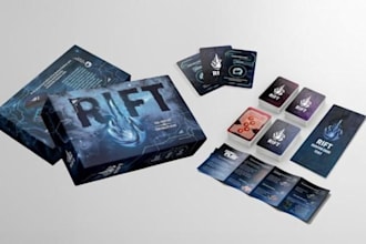 design board game and card game with rulebook, cards and tabletop game art