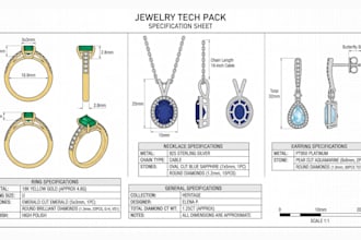 fashion jewelry cad design ring tech pack jewelry sketch necklace  3d printing