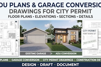 draft adu plans and garage conversion drawings for city permit
