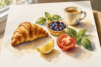 design charming watercolor food illustrations for menus