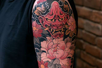 craft a unique japanese tattoo illustration with cultural details