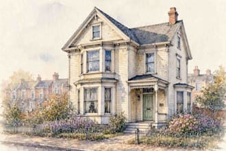 paint a watercolor house portrait or city space illustration