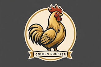 do gold rooster chicken logo design 1 day