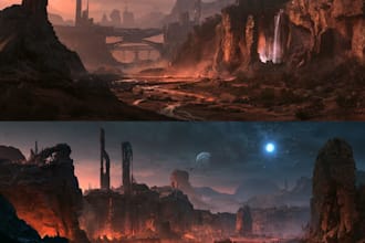 create 2d game environment concept art and illustration