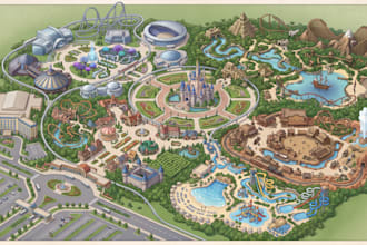 design custom campground map, rv park, resort, theme park and wayfinding map