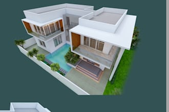 design a modern villa exterior with 3d visualization