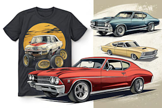 create custom classic car vector illustrations for for t shirt design
