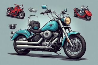 make your car and motorbike design, realistic, cartoon, caricature art