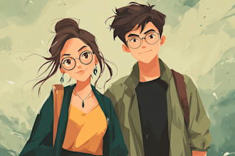 draw anime cartoon portraits simple, couples, families pfp