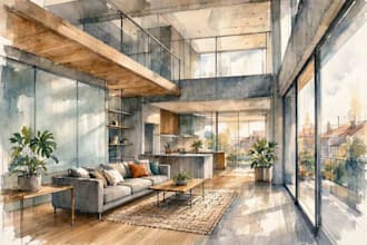 render architecture and interior concept in watercolor