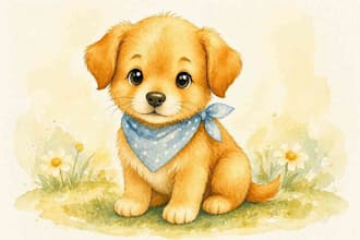 illustrate cute animal pet illustration watercolor artwork children illustratio
