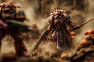 create a grimdark sci fi warrior character inspired by warhammer 40k