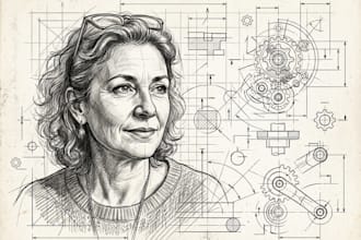 pencil sketch portraits, line art and technical drawing