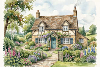 draw house illustration watercolor style