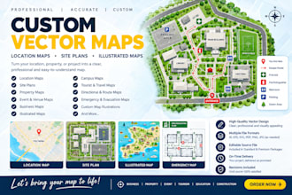 create a professional custom vector map, location map, site plan, or illustrated