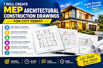 create mep architectural construction drawings for al ms me vt city permit
