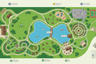 create a vector hiking trail map, park map, and out door map layout