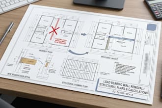 fl, ca, ny, nc, tx, do structural load bearing wall removal plans calculations