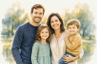 custom watercolor family portrait from photo